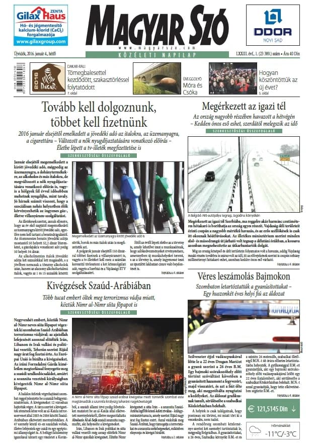 Magyar Szó, 73. évf. 2016. január 4. 1. sz. 1–20. oldal