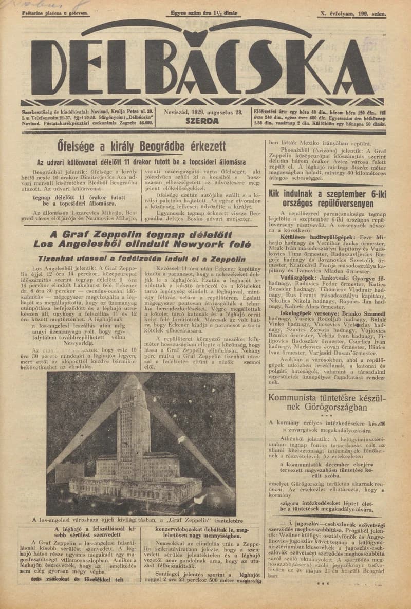 Délbácska, 10. évf. 1929. augusztus 28. 199. sz.