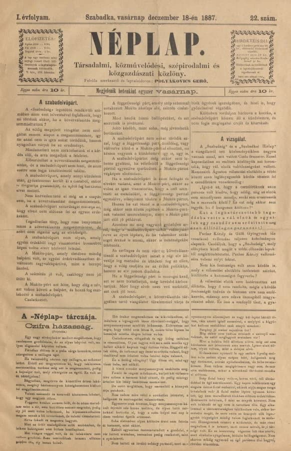 Néplap, 1. évf. 1887. december 18. 22. sz.