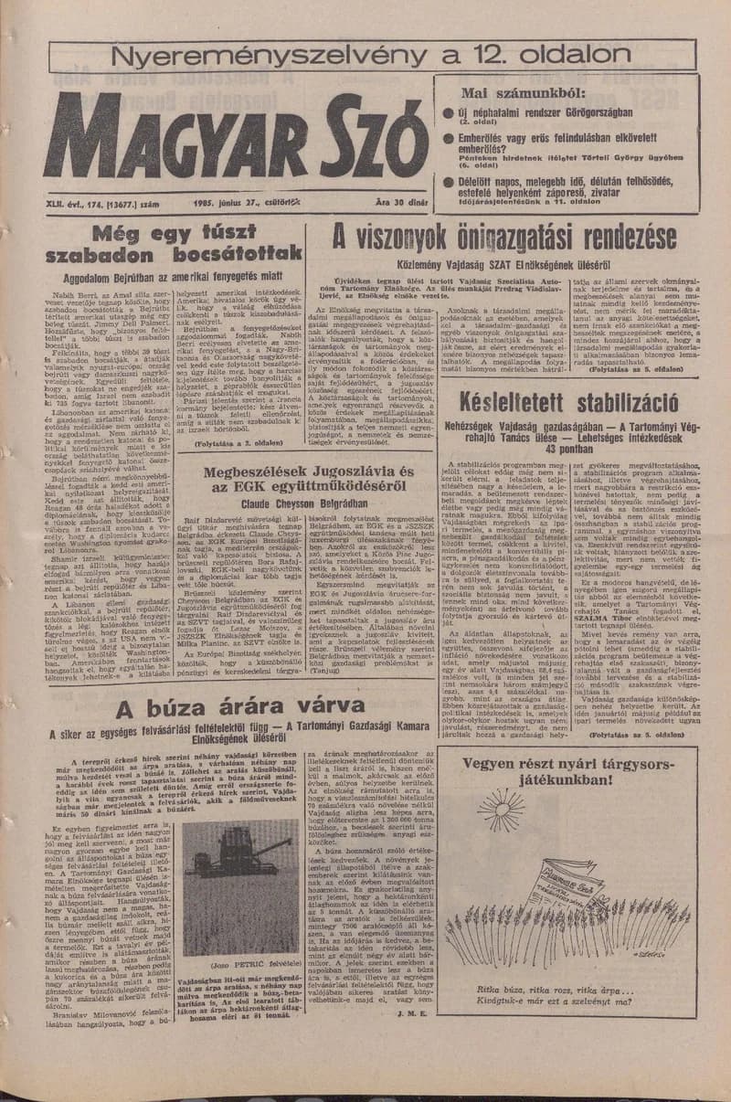 Magyar Szó, 42. évf. 1985. június 27. 174. sz. 1–20. oldal