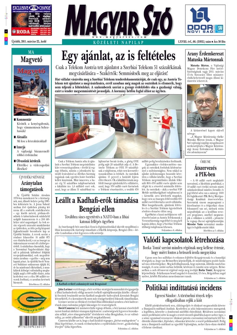 Magyar Szó, 68. évf. 2011. március 22. 66. sz. 1–20. oldal