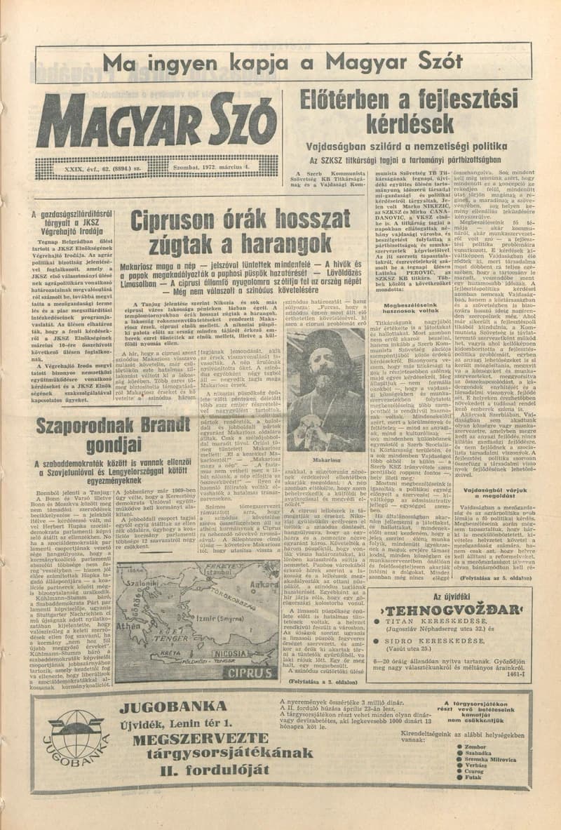 Magyar Szó, 29. évf. 1972. március 4. 62. sz. 1–20. oldal
