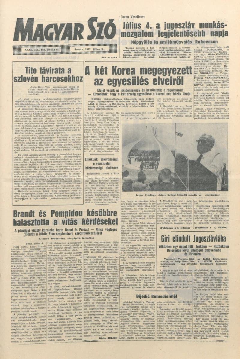 Magyar Szó, 29. évf. 1972. július 5. 183. sz. 1–16. oldal