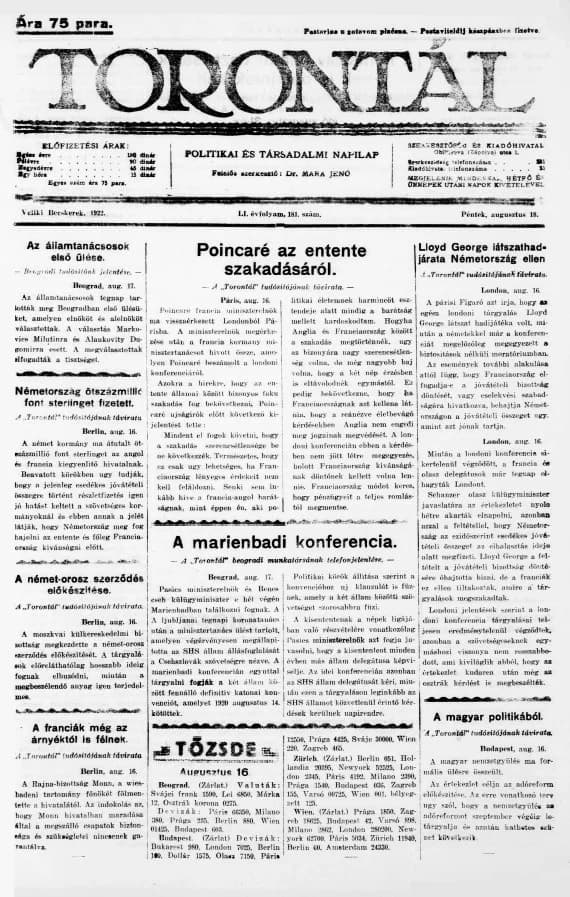 Torontál, 51. évf. 1922. augusztus 18. 181. sz.