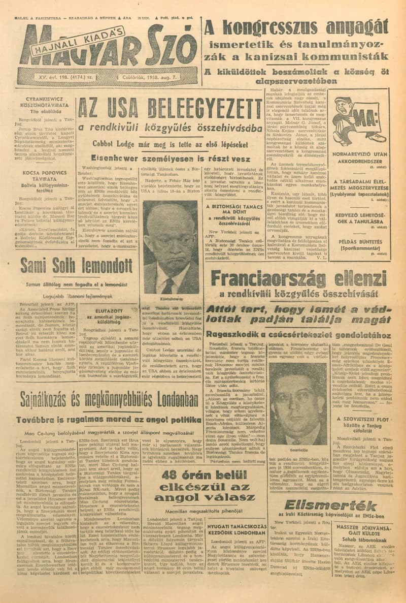 Magyar Szó, 15. évf. 1958. augusztus 7. 198. sz. 1–14. oldal