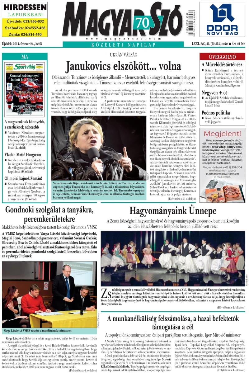 Magyar Szó, 71. évf. 2014. február 24. 42. sz. 1–16. oldal