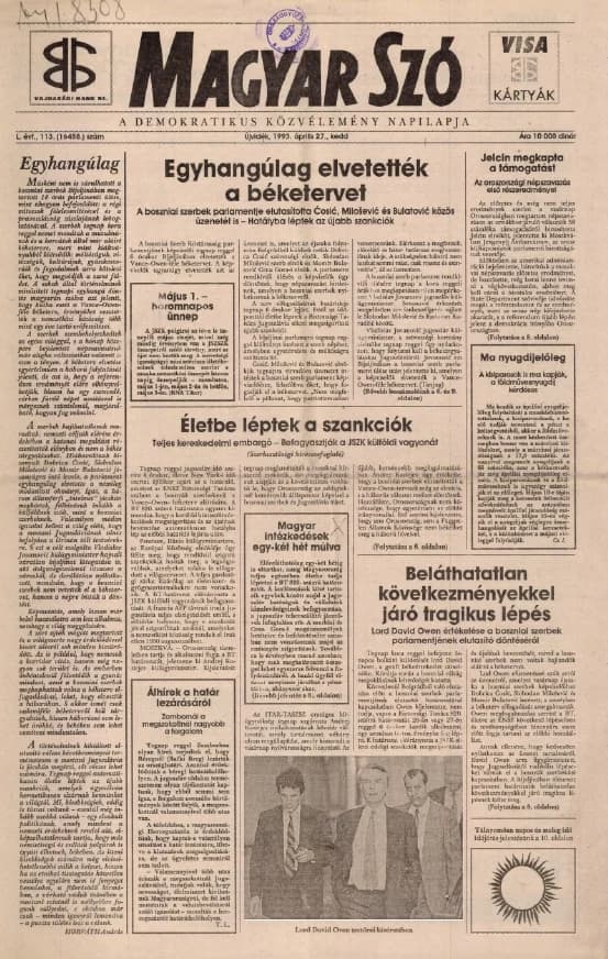 Magyar Szó, 50. évf. 1993. április 27. 113. sz. 1–16. oldal