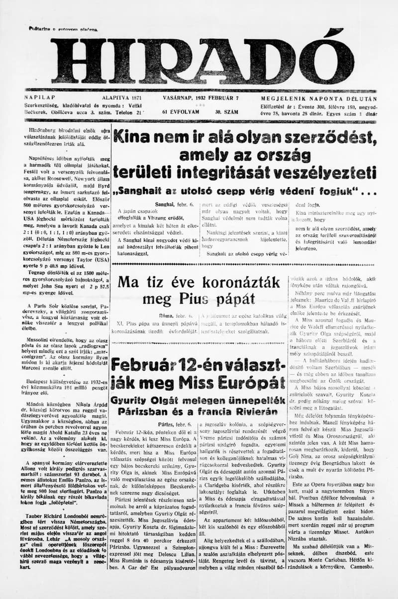 Híradó, 61. évf. 1932. február 7. 30. sz.