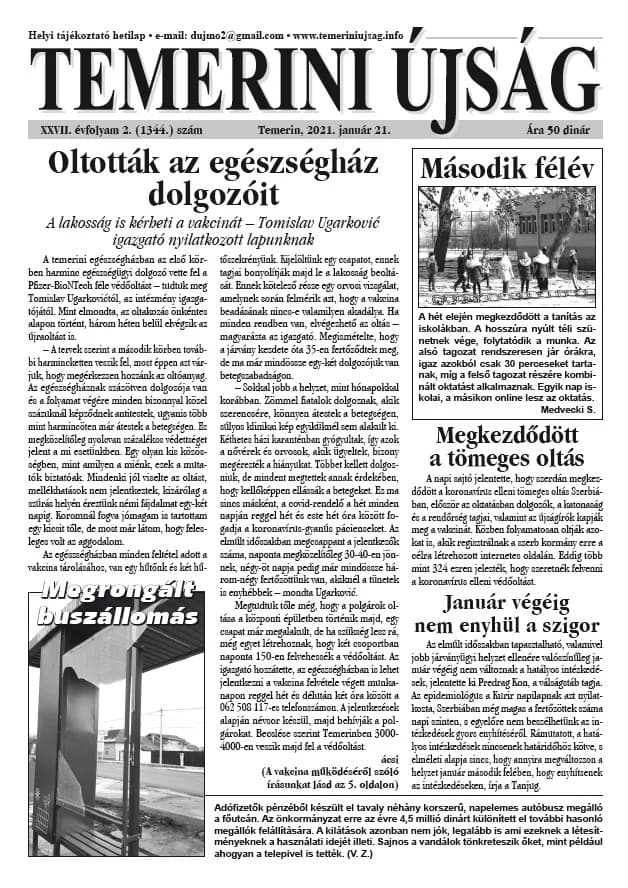 Temerini Újság, 27. évf. 2021. január 21. 2. sz.