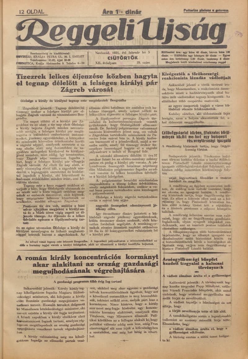 Reggeli Újság, 12. évf. 1931. február 5. 29. sz.