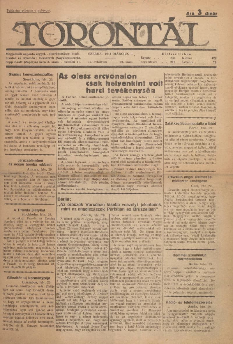 Torontál, 73. évf. 1944. március 1. 50. sz.