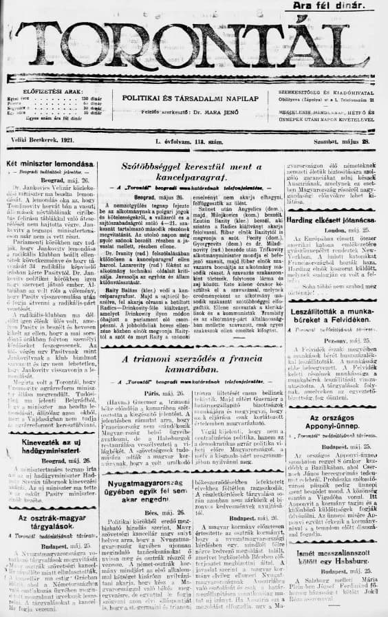 Torontál, 50. évf. 1921. május 28. 113. sz.