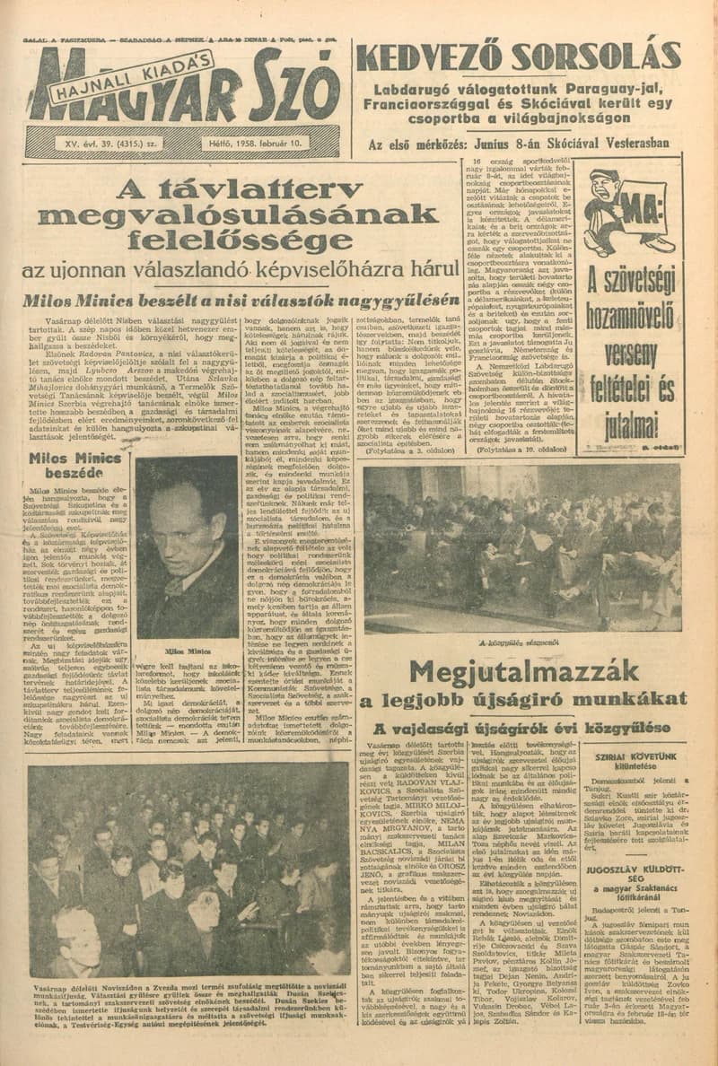 Magyar Szó, 15. évf. 1958. február 10. 39. sz. 1–10. oldal