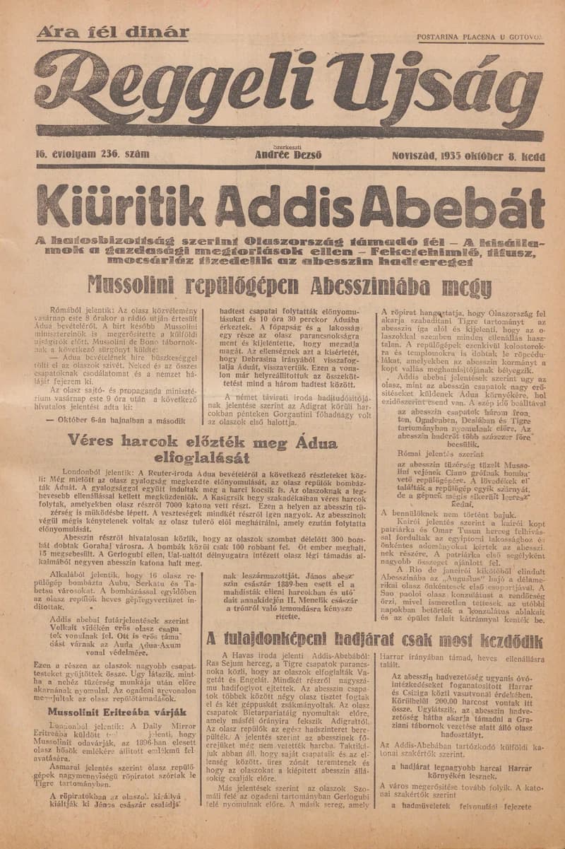 Reggeli Újság, 16. évf. 1935. október 8. 236. sz.