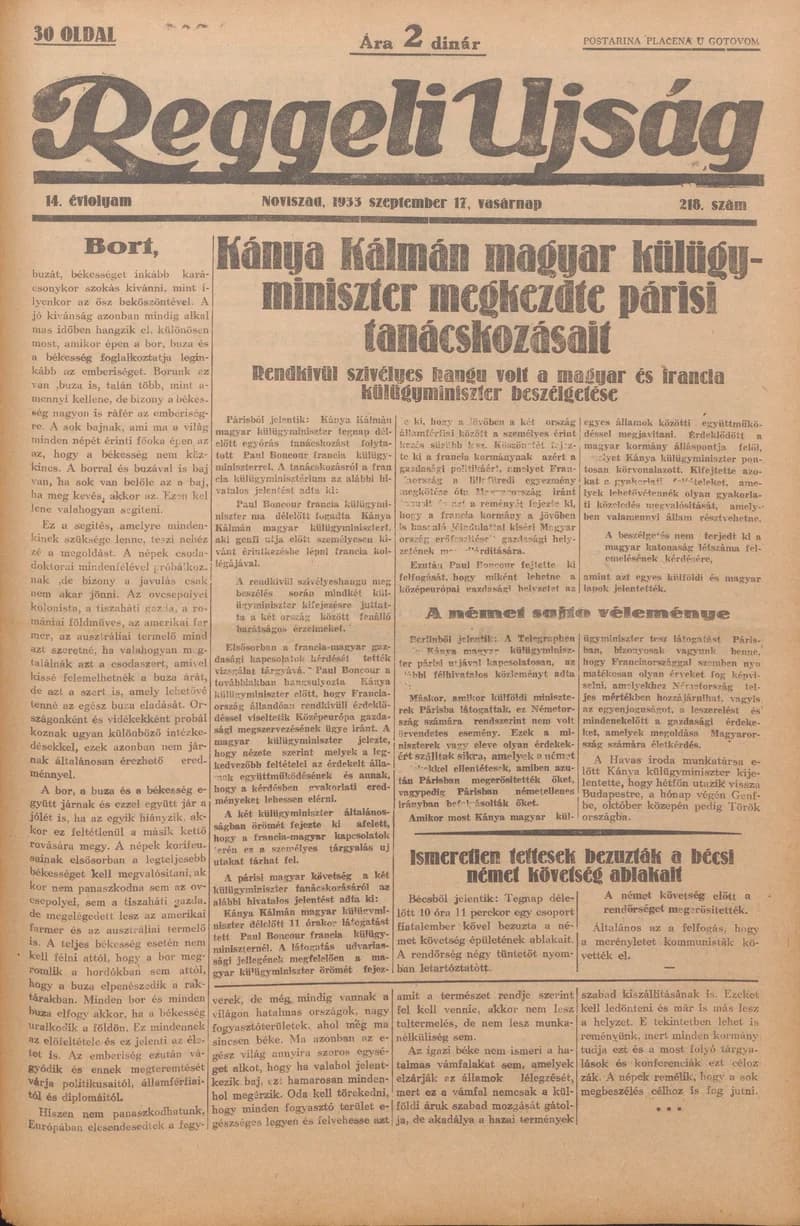 Reggeli Újság, 14. évf. 1933. szeptember 17. 218. sz.