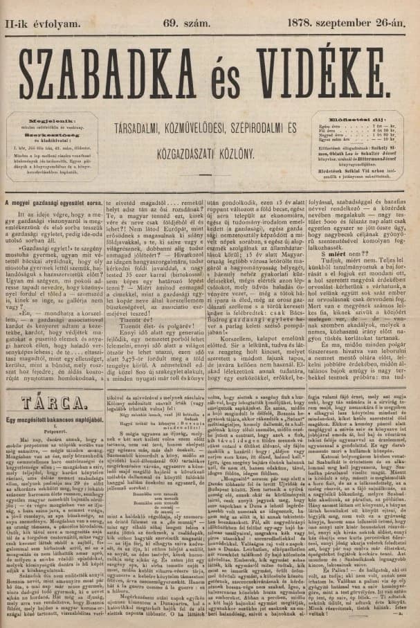 Szabadka és vidéke, 2. évf. 1878. szeptember 26. 69. sz.