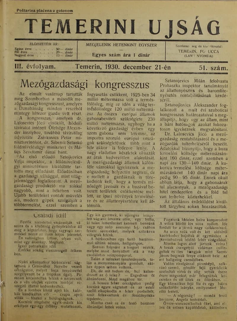 Temerini Újság 1928-1944, 3. évf. 1930. december 21. 51. sz.