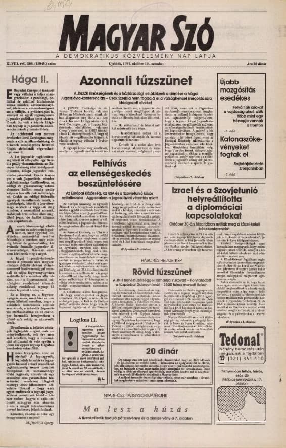 Magyar Szó, 48. évf. 1991. október 19. 288. sz. 1–20. oldal