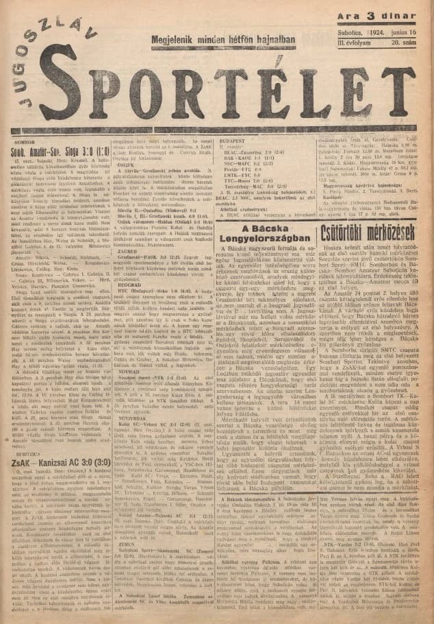 Jugoszláv sportélet, 3. évf. 1924. június 16. 20. sz.