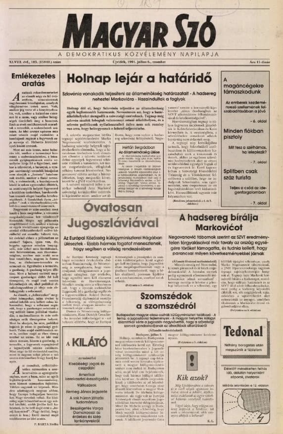 Magyar Szó, 48. évf. 1991. július 6. 183. sz. 1–24. oldal