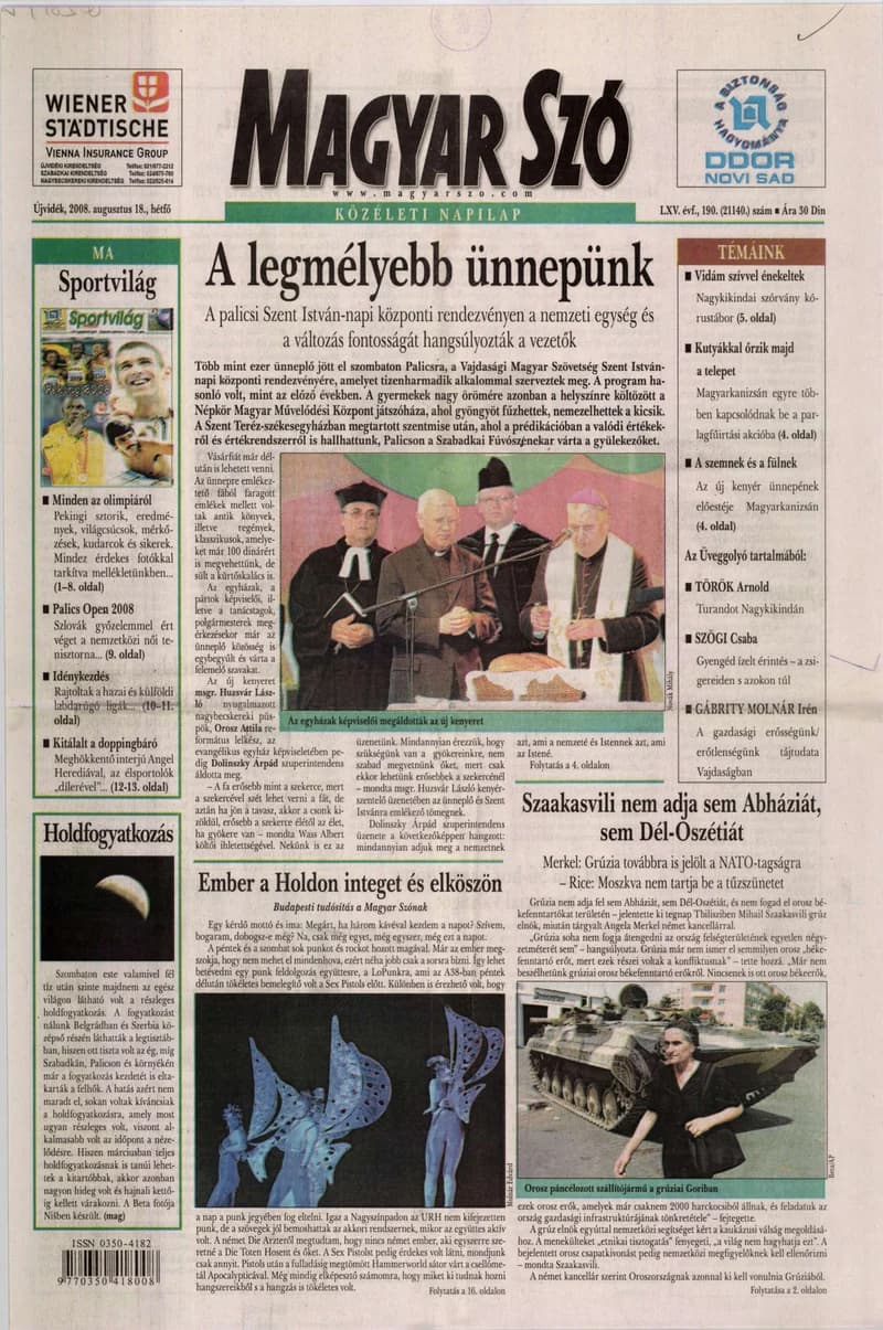 Magyar Szó, 65. évf. 2008. augusztus 18. 190. sz. 1–16. oldal