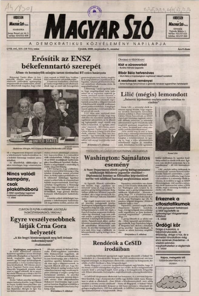 Magyar Szó, 57. évf. 2000. szeptember 9. 213. sz. 1–16. oldal