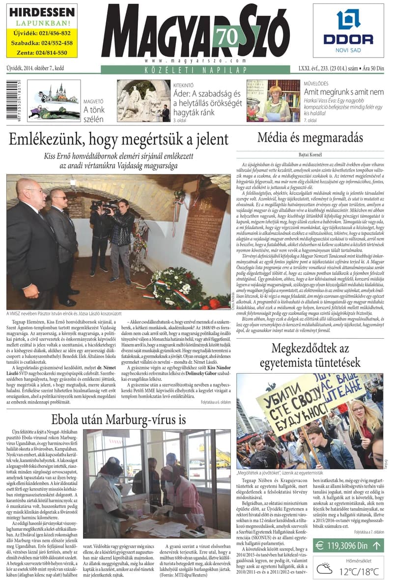 Magyar Szó, 71. évf. 2014. október 7. 233. sz. 1–16. oldal