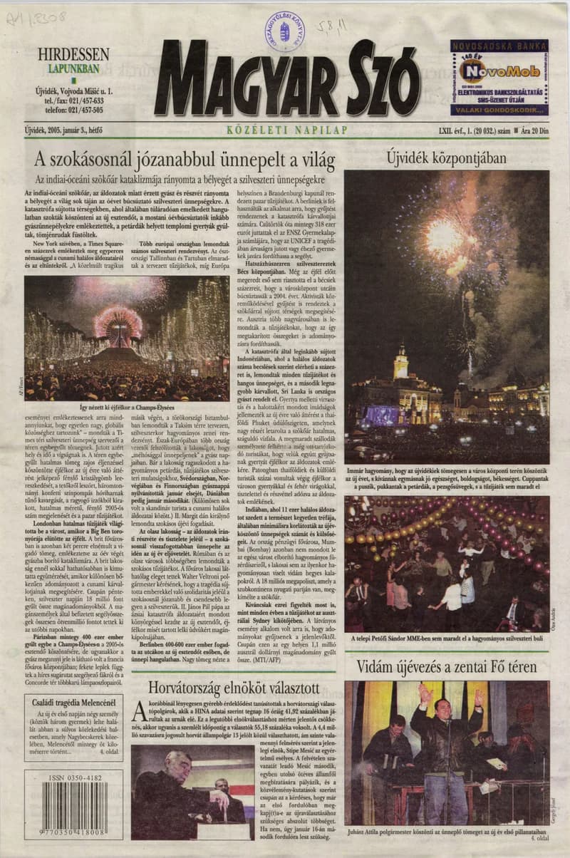 Magyar Szó, 62. évf. 2005. január 3. 1. sz. 1–16. oldal