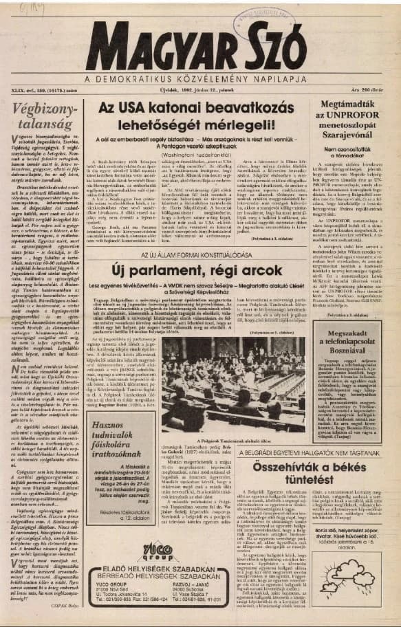 Magyar Szó, 49. évf. 1992. június 12. 159. sz. 1–16. oldal