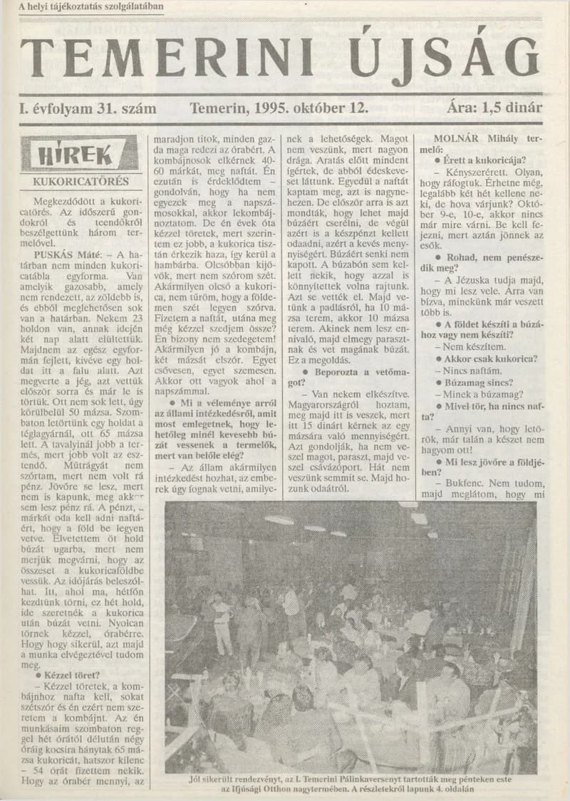 Temerini Újság, 1. évf. 1995. október 12. 31. sz.
