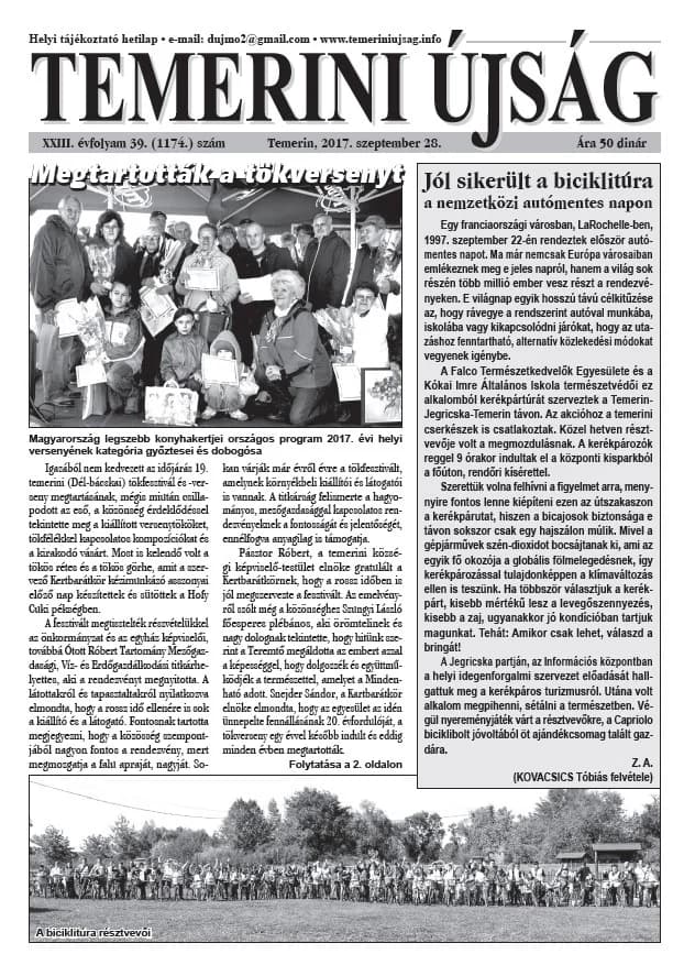 Temerini Újság, 23. évf. 2017. szeptember 28. 39. sz.
