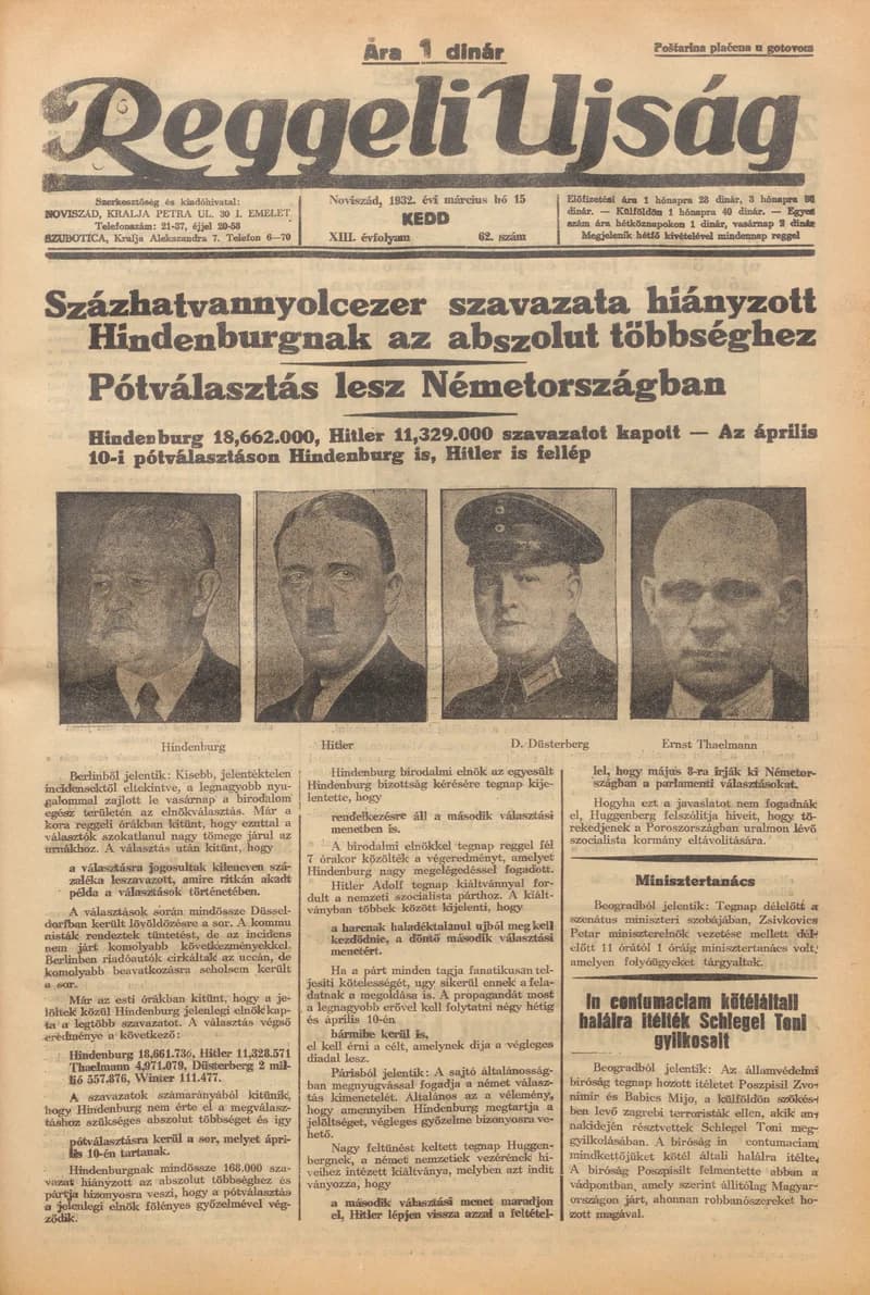 Reggeli Újság, 13. évf. 1932. március 15. 62. sz.