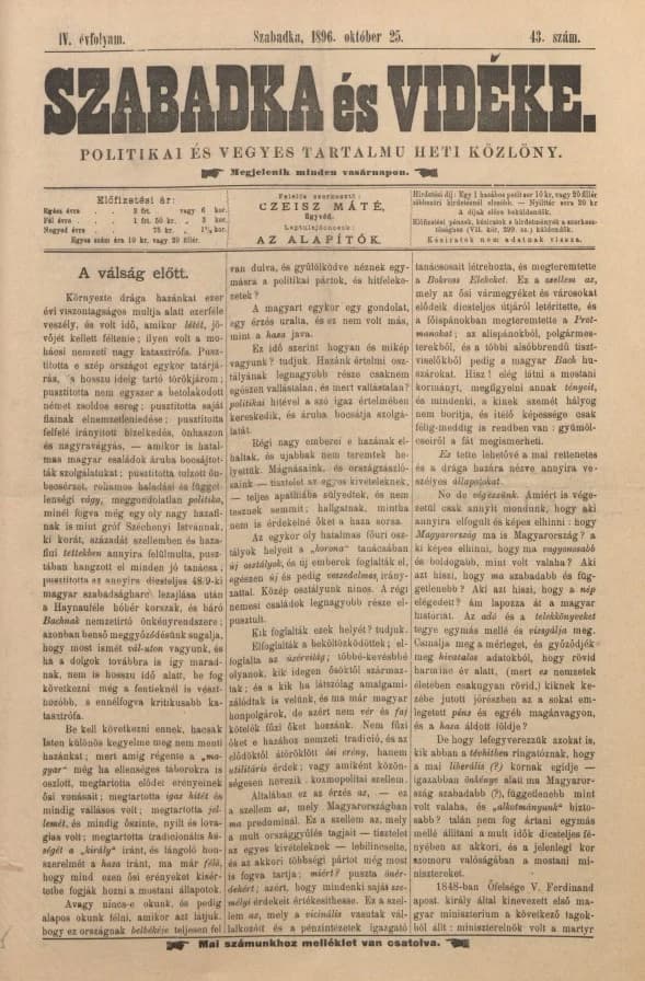 Szabadka és vidéke II, 4. évf. 1896. október 25. 43. sz.