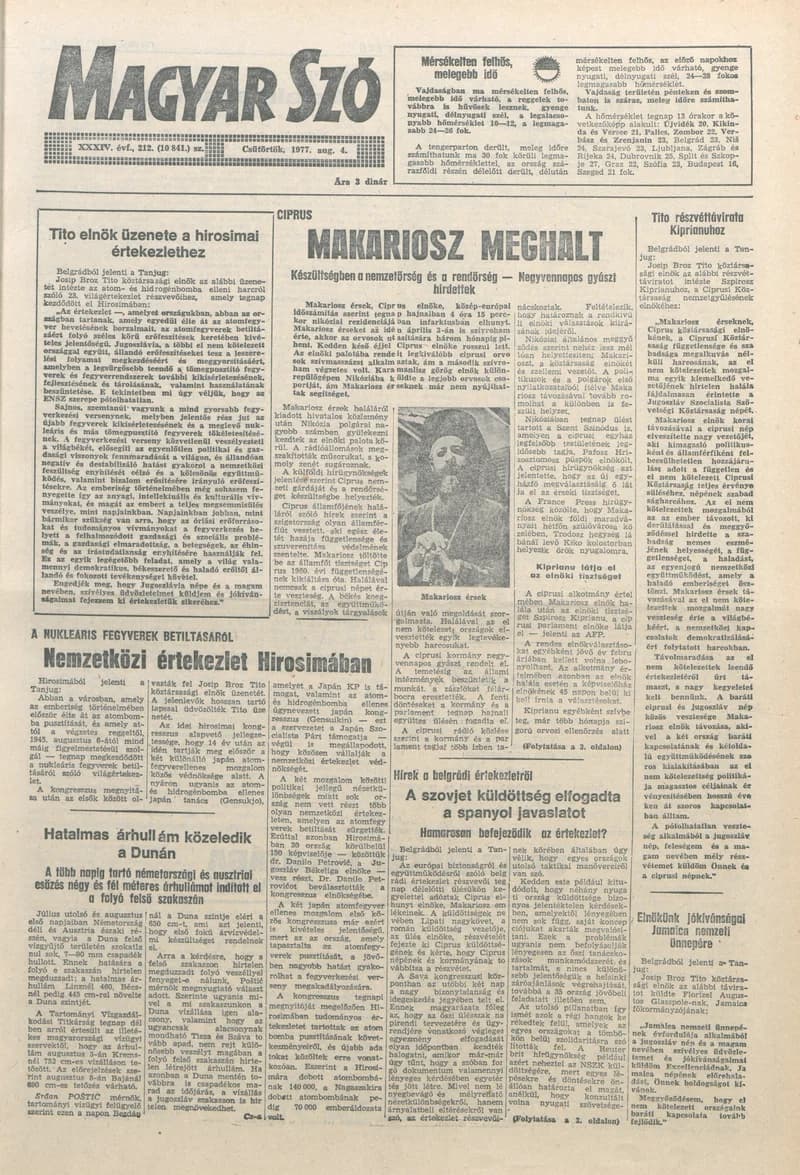 Magyar Szó, 34. évf. 1977. augusztus 4. 212. sz.