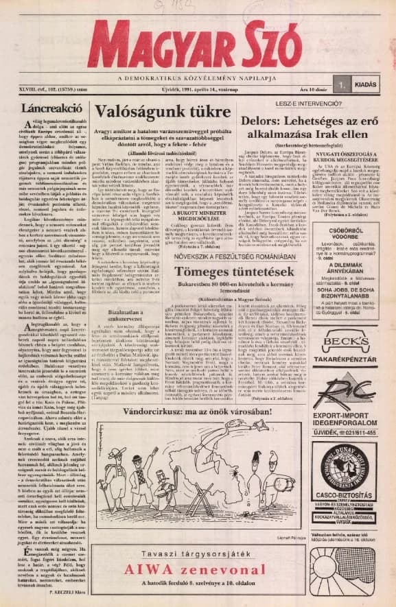Magyar Szó, 48. évf. 1991. április 14. 102. sz. 1–32. oldal