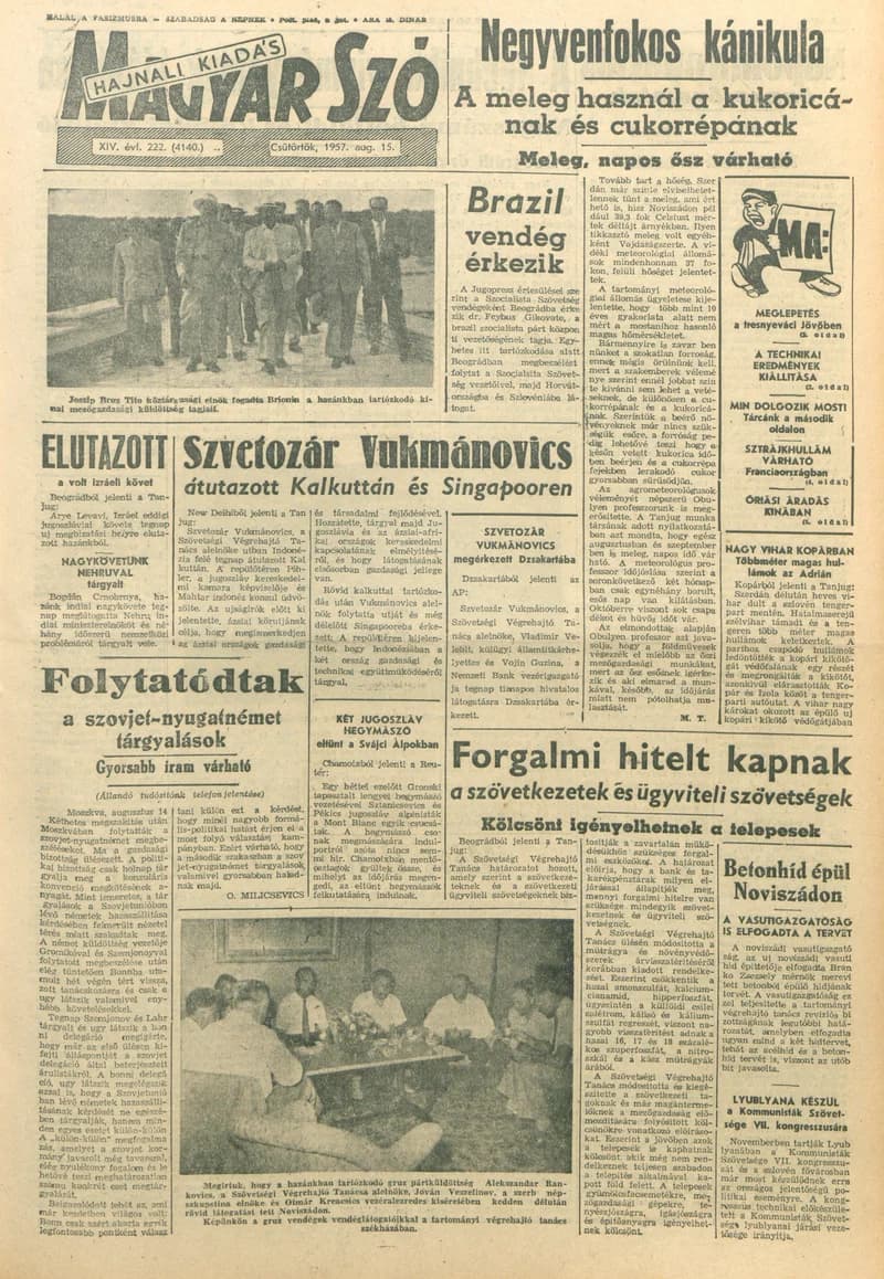 Magyar Szó, 14. évf. 1957. augusztus 15. 222. sz. 1–12. oldal