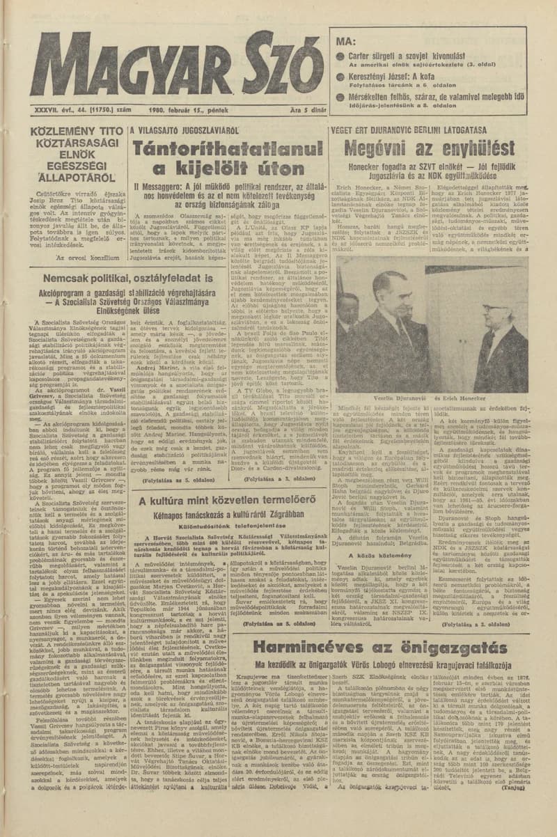 Magyar Szó, 37. évf. 1980. február 15. 44. sz. 1–20. oldal