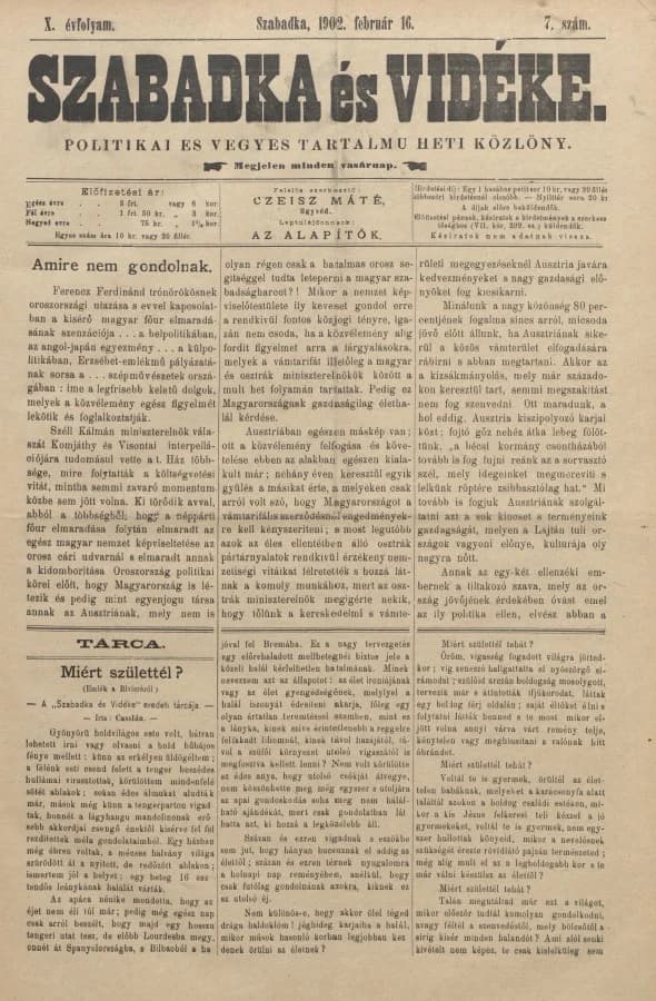 Szabadka és vidéke II, 10. évf. 1902. február 16. 7. sz.