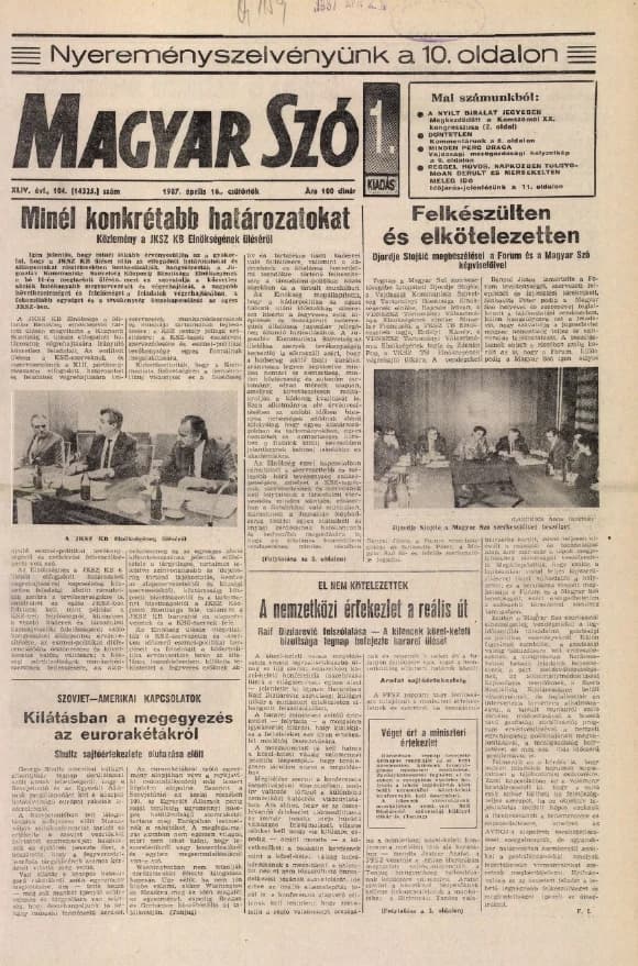 Magyar Szó, 44. évf. 1987. április 16. 104. sz. 1–20. oldal