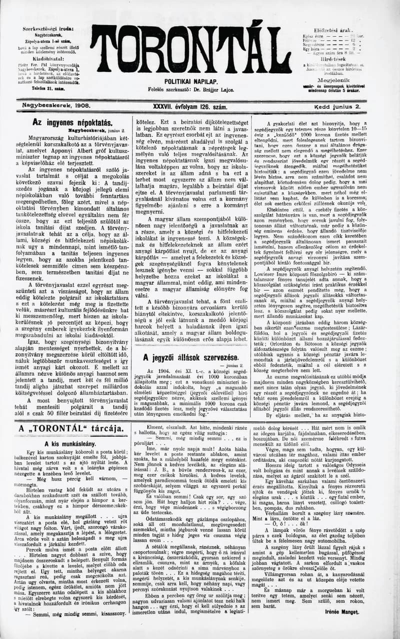 Torontál, 37. évf. 1908. június 2. 126. sz.