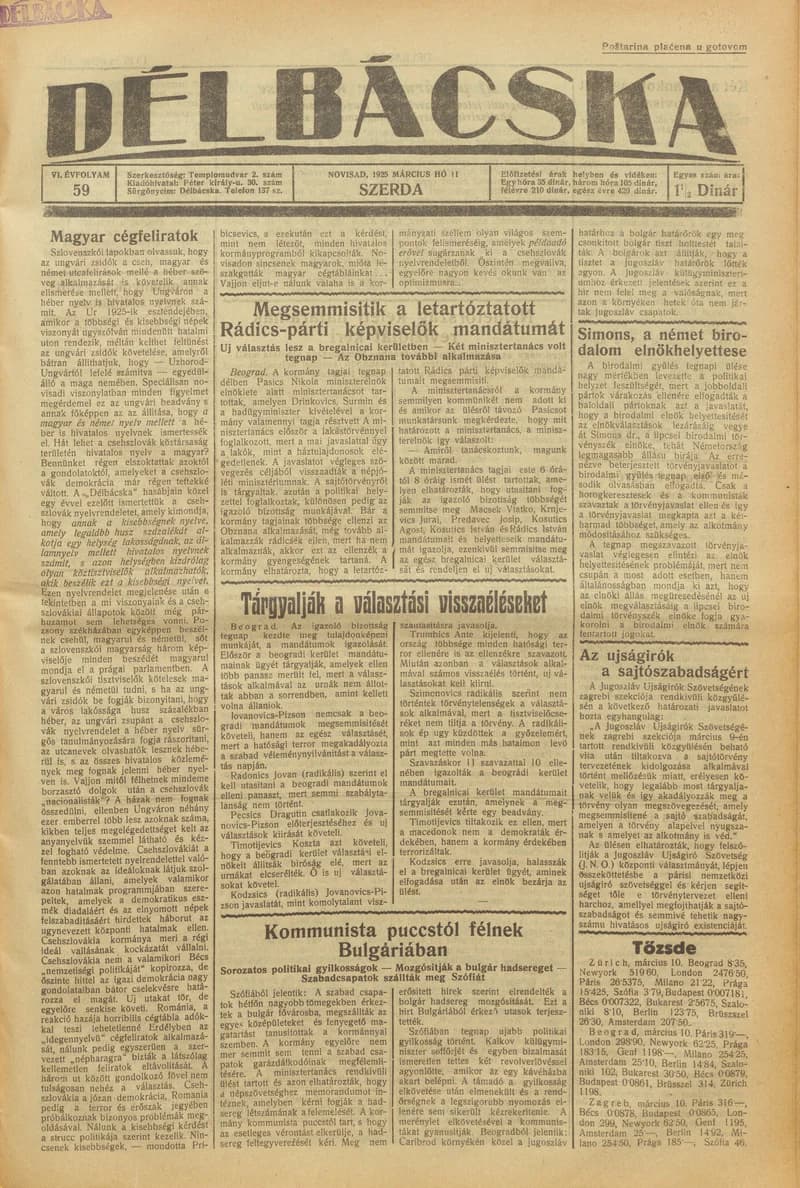 Délbácska, 6. évf. 1925. március 11. 59. sz.