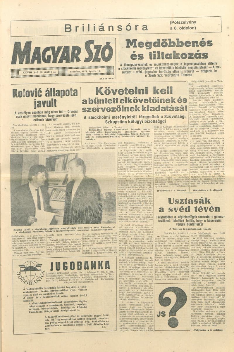 Magyar Szó, 28. évf. 1971. április 10. 98. sz. 1–20. oldal