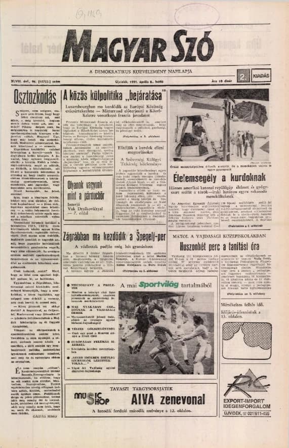 Magyar Szó, 48. évf. 1991. április 8. 96. sz. 1–24. oldal