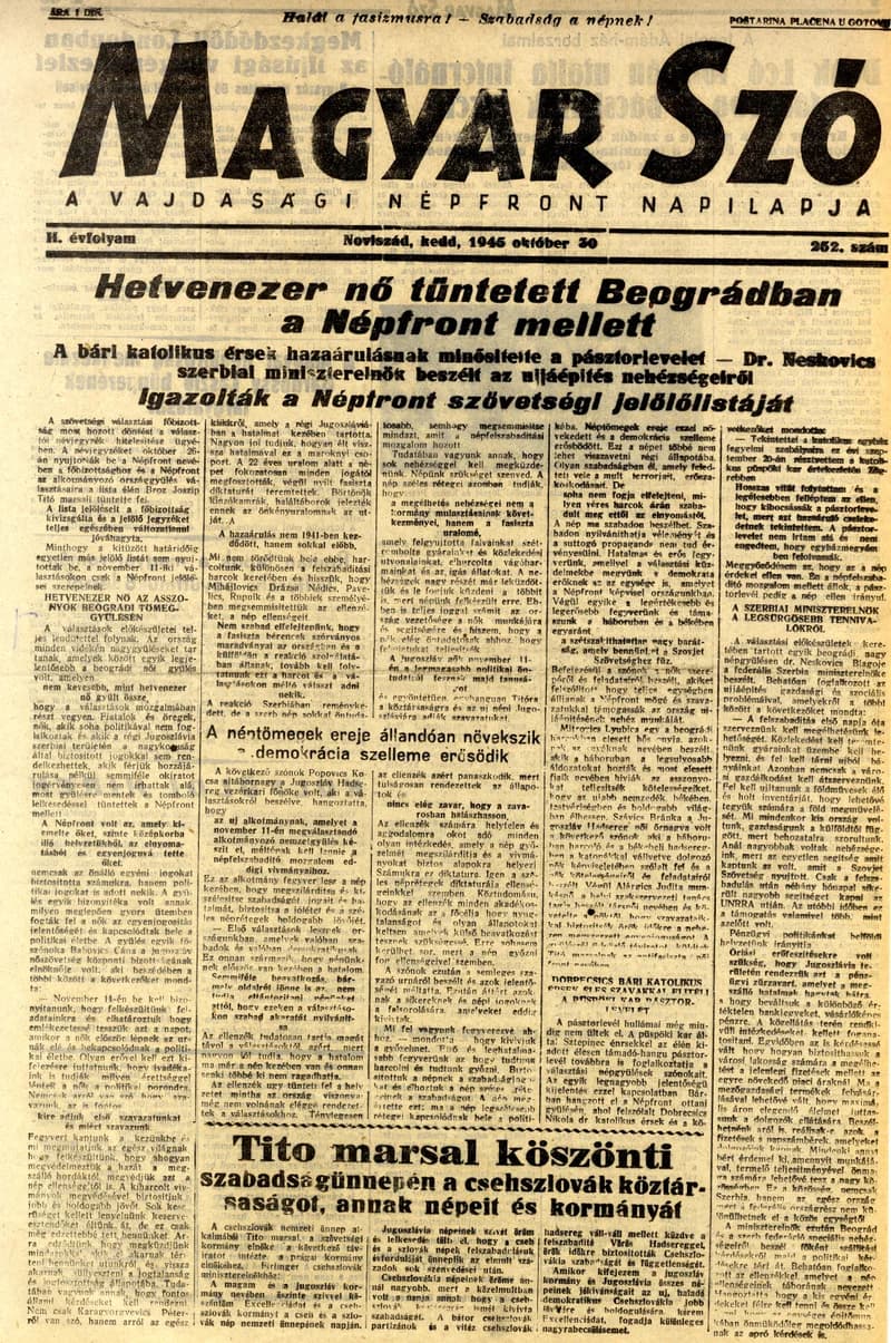 Magyar Szó, 2. évf. 1945. október 30. 252. sz. 1–4. oldal