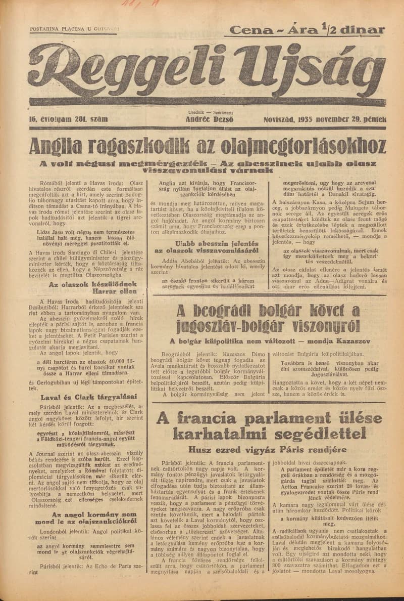 Reggeli Újság, 16. évf. 1935. november 29. 281. sz.