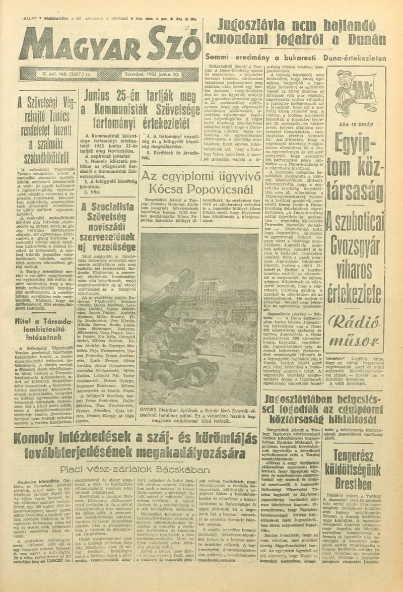 Magyar Szó, 10. évf. 1953. június 20. 168. sz. 1–8. oldal