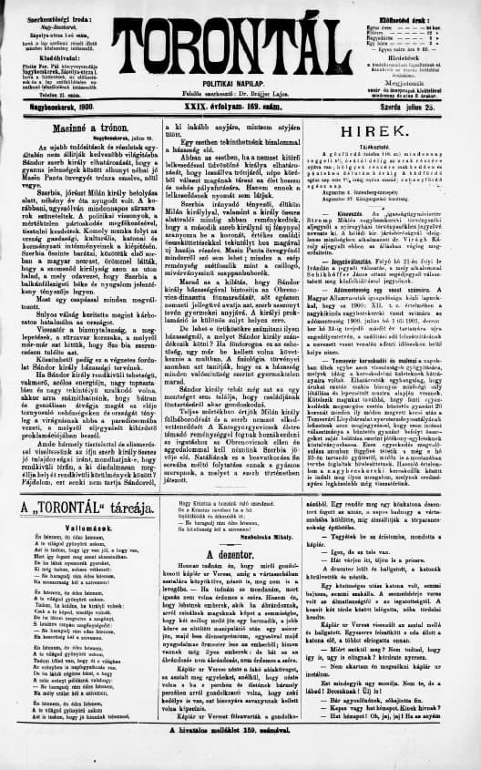 Torontál, 29. évf. 1900. július 25. 169. sz.