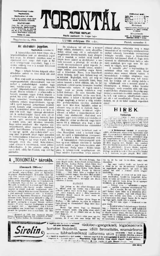 Torontál, 33. évf. 1904. november 11. 258. sz.