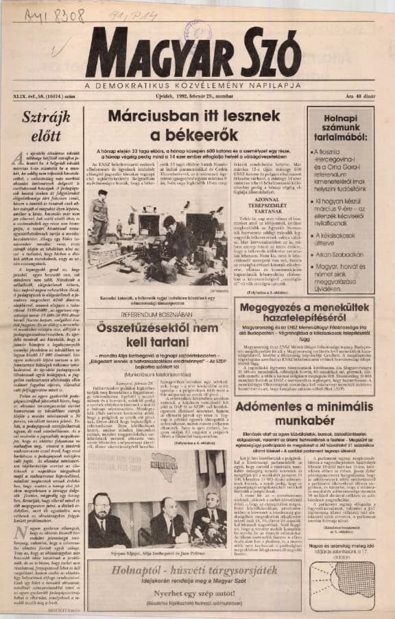 Magyar Szó, 49. évf. 1992. február 29. 58. sz. 1–20. oldal
