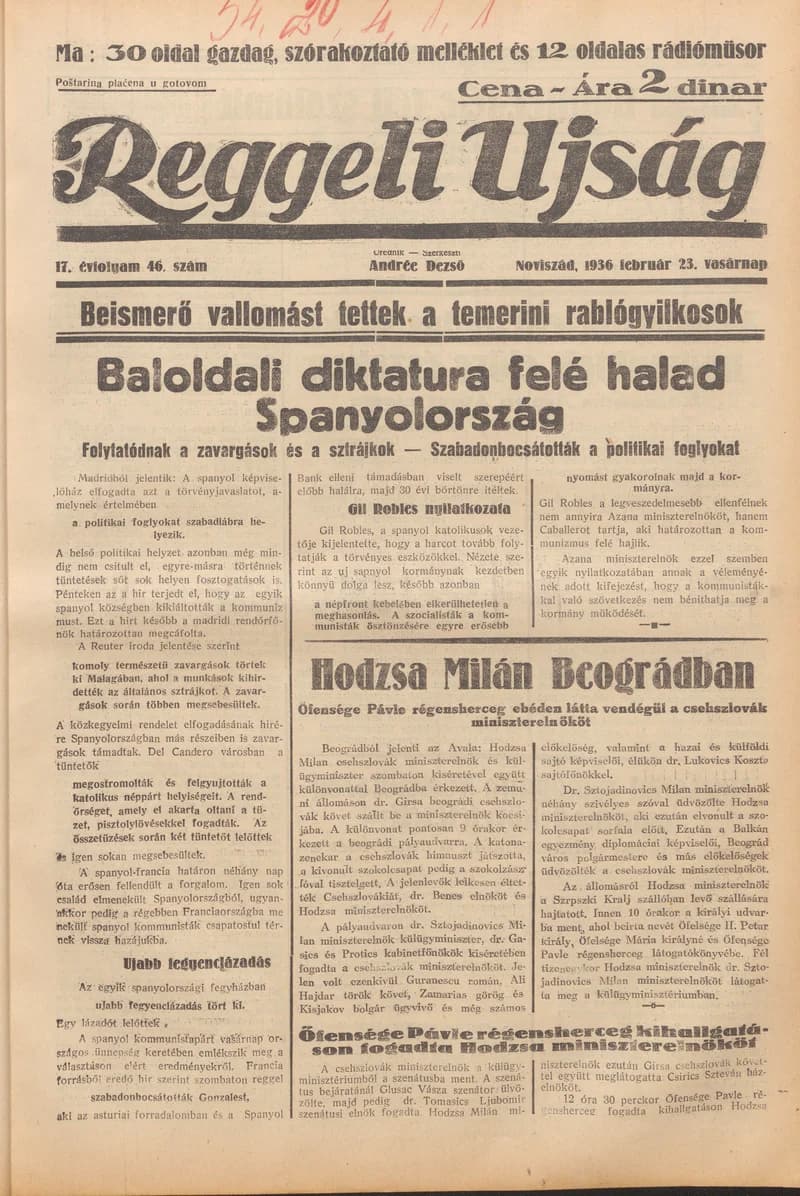 Reggeli Újság, 17. évf. 1936. február 23. 46. sz.